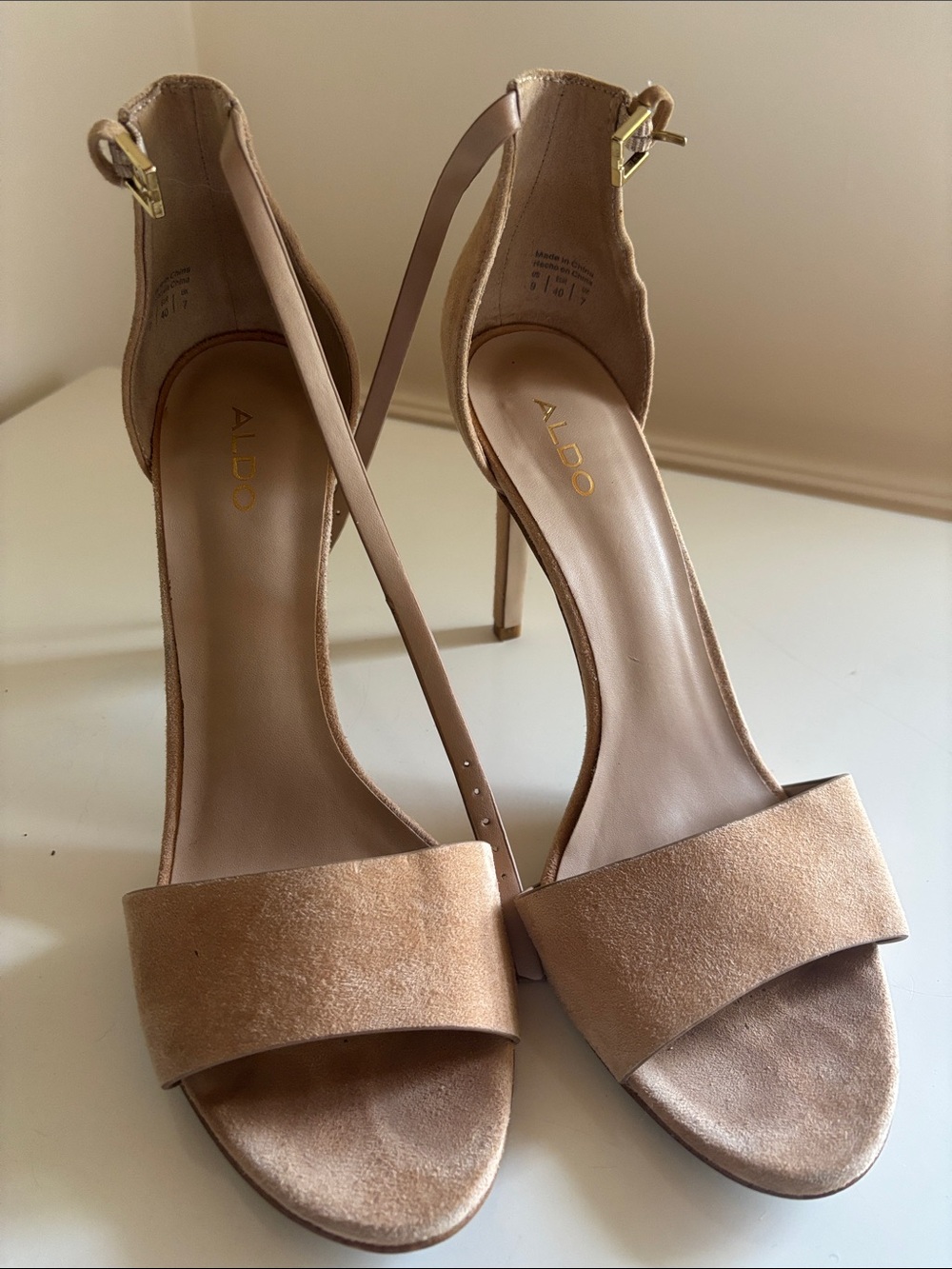 ALDO Tan Suede Ankle-Strap Stiletto Sandals